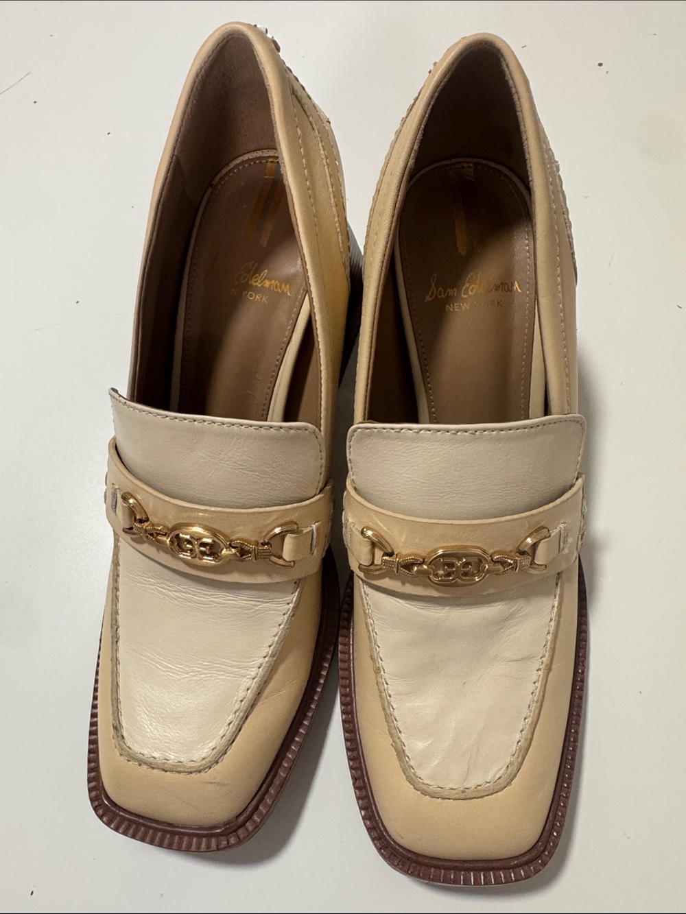 Sam Edelman Cream and Tan Leather Bit Loafers